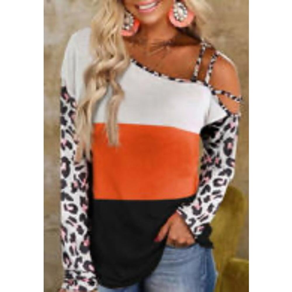 Shein cold shoulder sexy straps cheetah and block print 0X